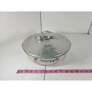1950s Hand Hammered‎ Aluminum Casserole Server with Pyrex Bowl Glass Insert